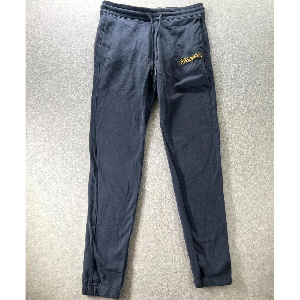 Hollister VTG Y2K Sweatpants Men Large Blue Fleece Lined Embroidered Script Logo